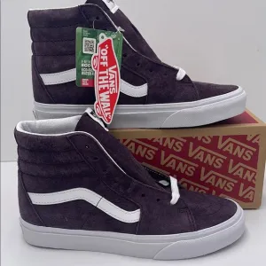 Vans WMNS High-Top Sneakers - Purple and White Sk8-HiPig Suede Wine Tasting