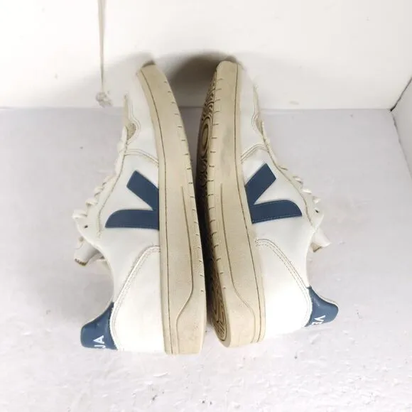 Veja Men's V-10 US 8,5 White Blue Leather Lace Up Low Top Sneakers Shoes