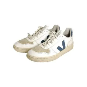 Veja Men's V-10 US 8,5 White Blue Leather Lace Up Low Top Sneakers Shoes