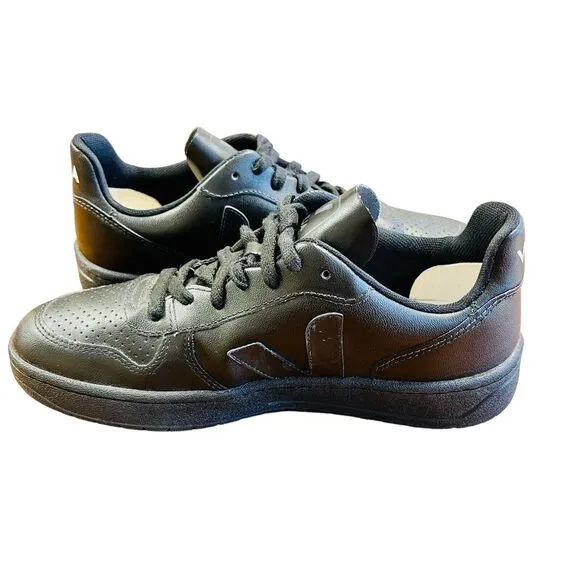 VEJA V-10 Black Leather Sneakers Shoes Lace Up Low Top Sz US 10 UK 8 EU 41