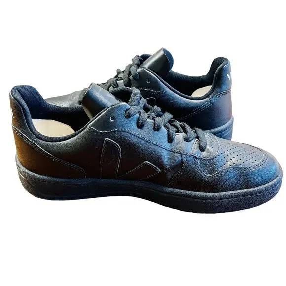 VEJA V-10 Black Leather Sneakers Shoes Lace Up Low Top Sz US 10 UK 8 EU 41