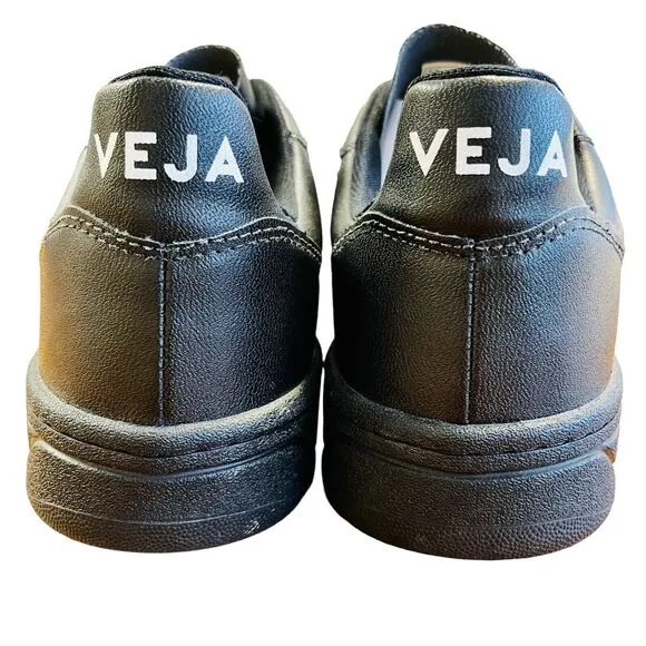 VEJA V-10 Black Leather Sneakers Shoes Lace Up Low Top Sz US 10 UK 8 EU 41