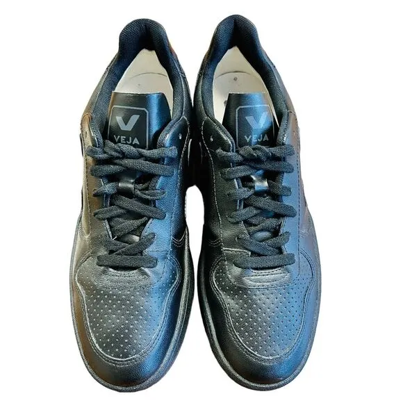 VEJA V-10 Black Leather Sneakers Shoes Lace Up Low Top Sz US 10 UK 8 EU 41