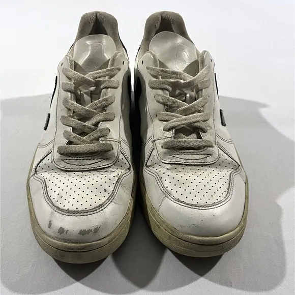 Veja V-10 Extra White Black Men's Sz 9 Leather Lace Up Shoes Sneakers Casual