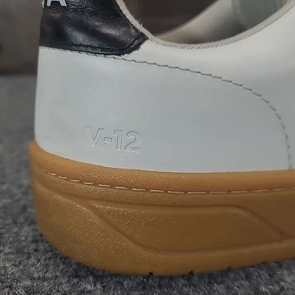 Veja V-12 Leather Low Top Sneakers Shoes White / Black Mens EUR 41 US 8‎
