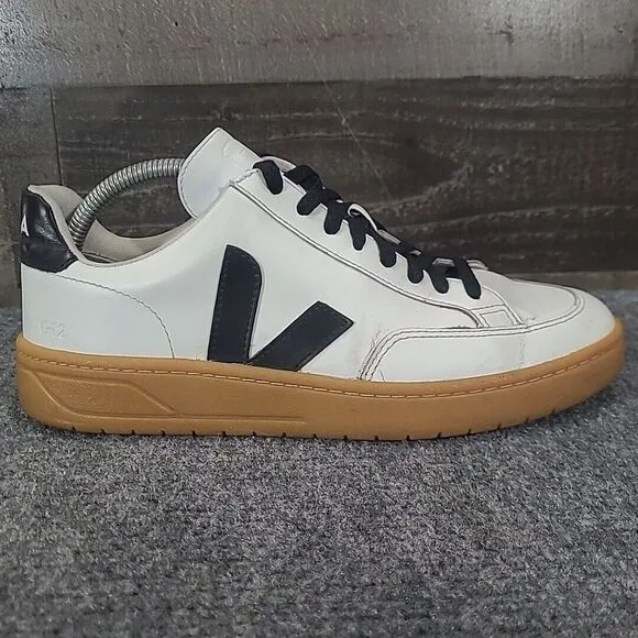 Veja V-12 Leather Low Top Sneakers Shoes White / Black Mens EUR 41 US 8‎