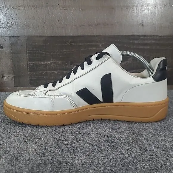 Veja V-12 Leather Low Top Sneakers Shoes White / Black Mens EUR 41 US 8‎