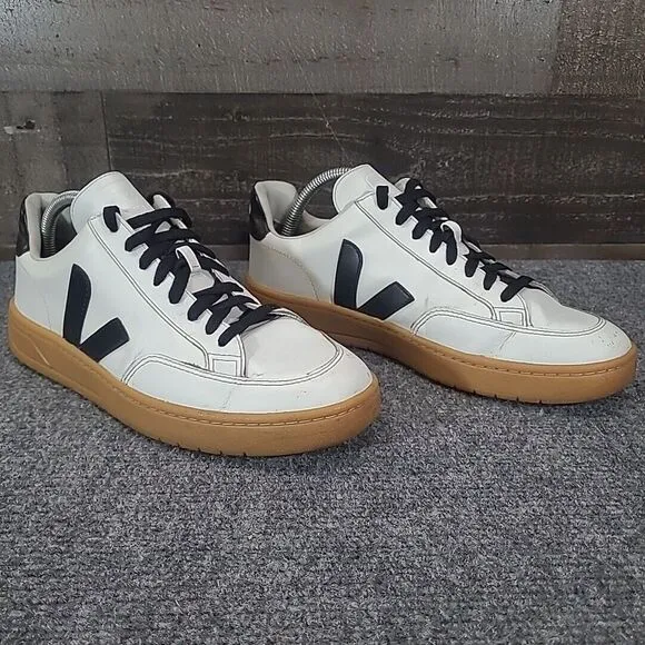 Veja V-12 Leather Low Top Sneakers Shoes White / Black Mens EUR 41 US 8‎