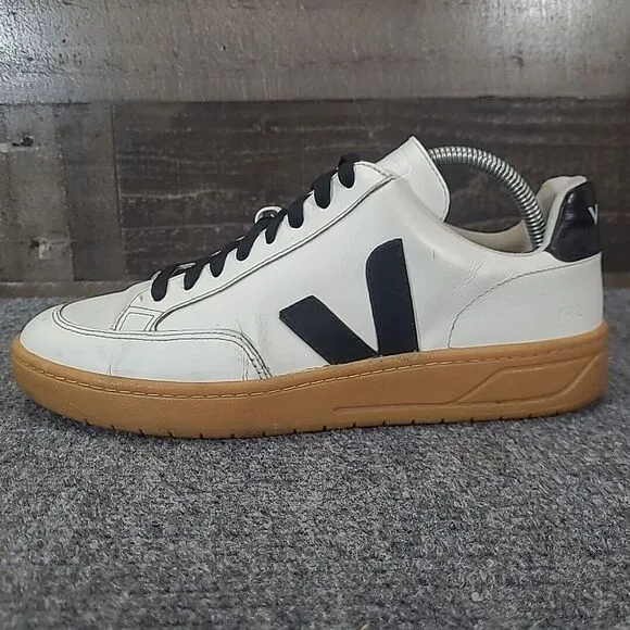 Veja V-12 Leather Low Top Sneakers Shoes White / Black Mens EUR 41 US 8‎