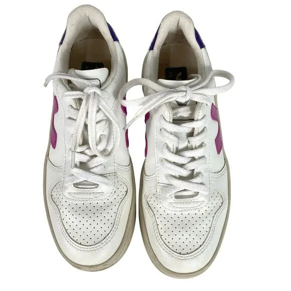 Veja White Pink Purple Lethear Sneaker Womens Size 5
