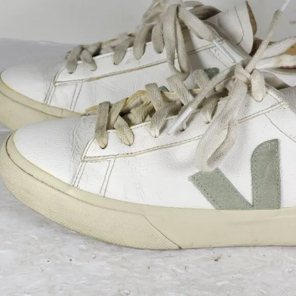 Veja Women's Esplar US 9 White Green Smooth Leather Low Top Sneakers Shoes