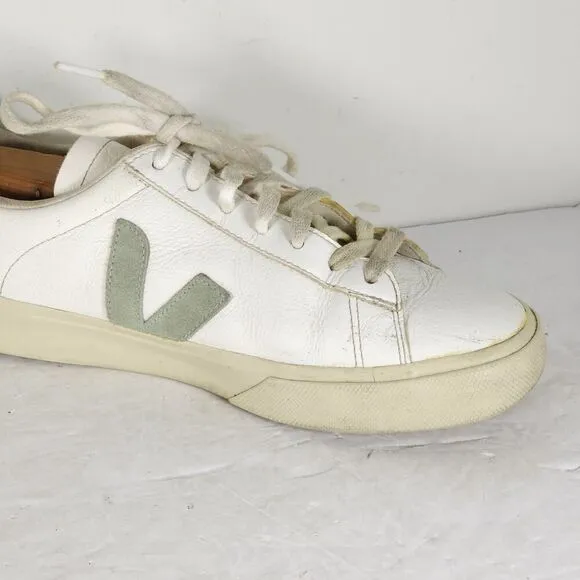 Veja Women's Esplar US 9 White Green Smooth Leather Low Top Sneakers Shoes