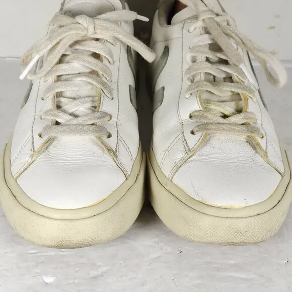 Veja Women's Esplar US 9 White Green Smooth Leather Low Top Sneakers Shoes