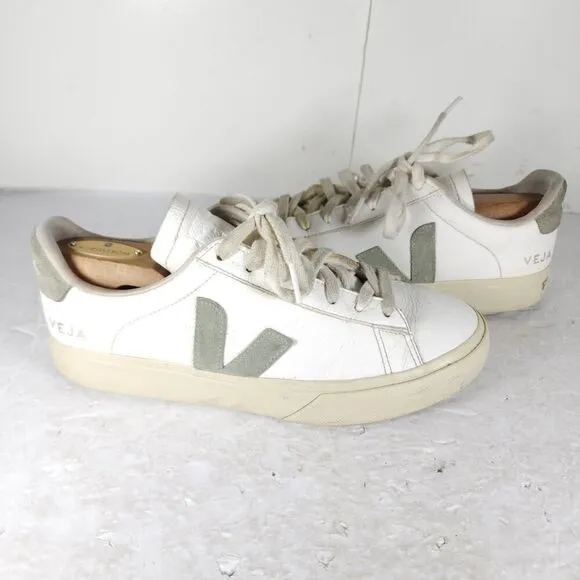 Veja Women's Esplar US 9 White Green Smooth Leather Low Top Sneakers Shoes