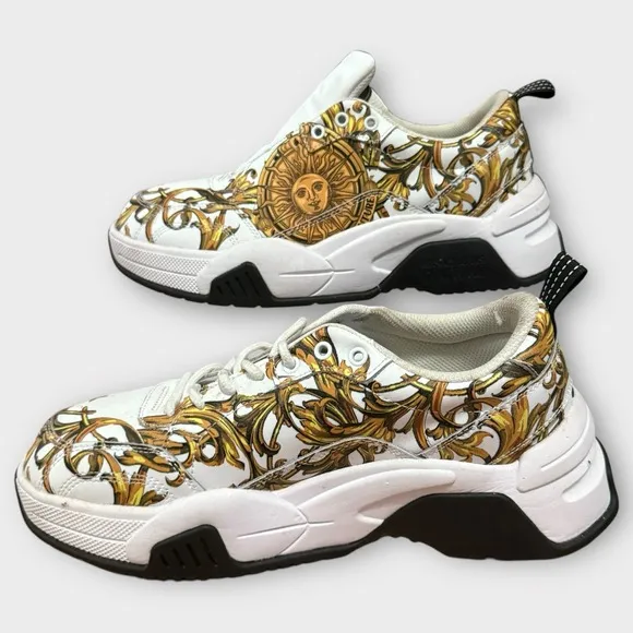 Versace Jeans Couture Sneakers Mens 10 Baroque White Gold Medusa Low Top Shoes