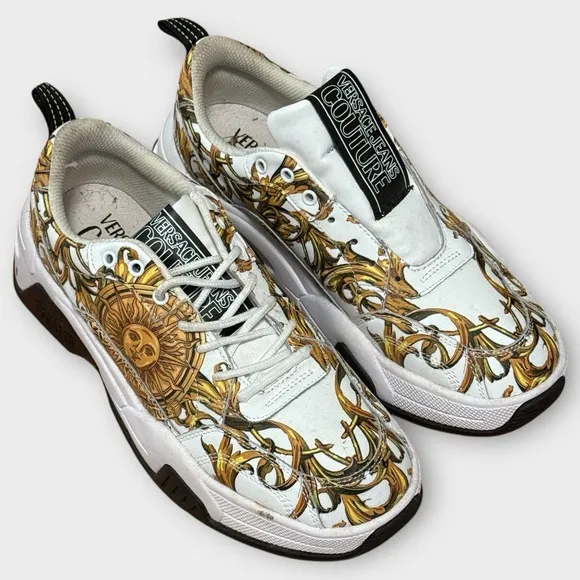 Versace Jeans Couture Sneakers Mens 10 Baroque White Gold Medusa Low Top Shoes
