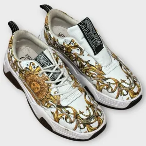 Versace Jeans Couture Sneakers Mens 10 Baroque White Gold Medusa Low Top Shoes