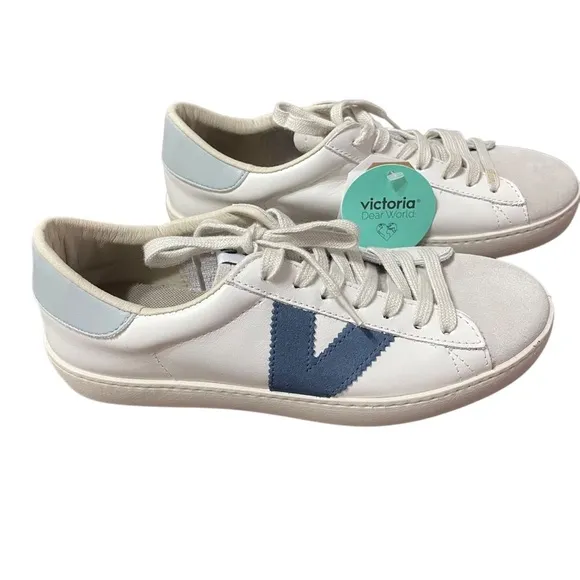 Victoria Berlin Leather Sneakers Shoes Azul Blue White Size 38/7-7.5 US