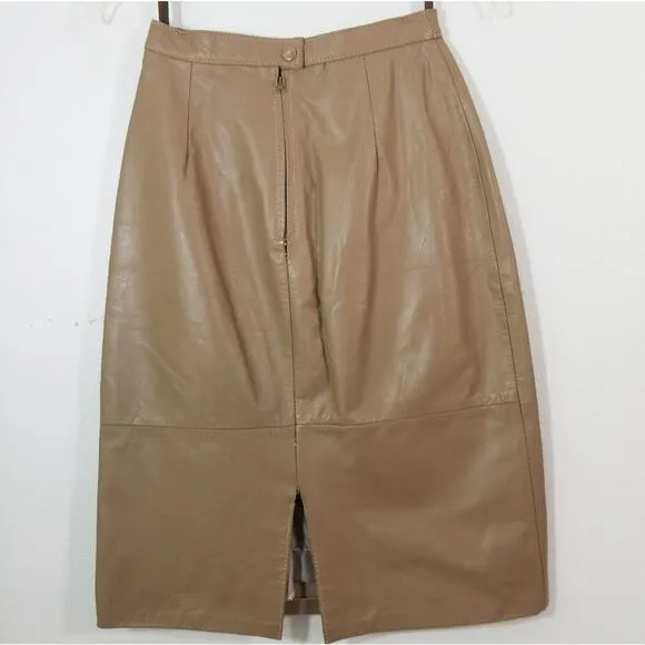 Vintage 80s taupe high waist leather pencil skirt