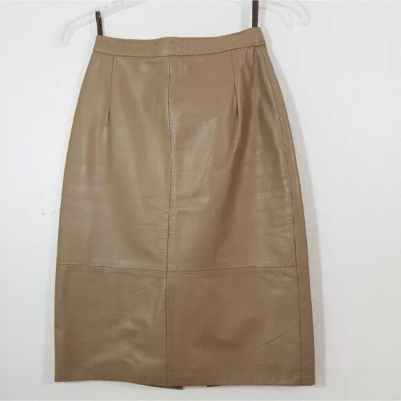 Vintage 80s taupe high waist leather pencil skirt