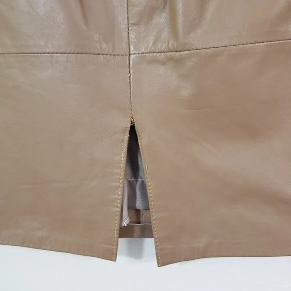 Vintage 80s taupe high waist leather pencil skirt