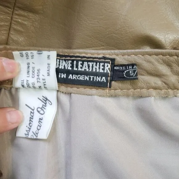 Vintage 80s taupe high waist leather pencil skirt