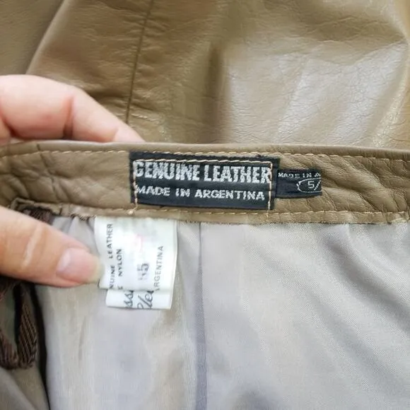 Vintage 80s taupe high waist leather pencil skirt