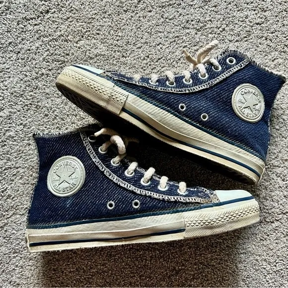 Vintage 90s Converse All Star Hi Inside Out Denim Shoes USA Womens 7.5 Mens 5.5