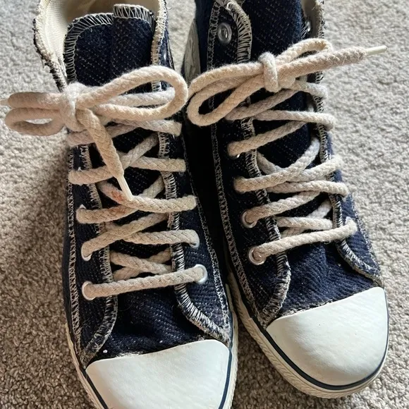 Vintage 90s Converse All Star Hi Inside Out Denim Shoes USA Womens 7.5 Mens 5.5