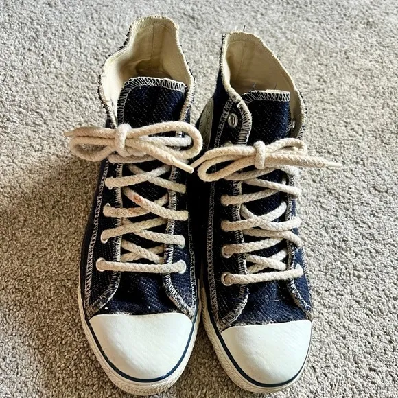 Vintage 90s Converse All Star Hi Inside Out Denim Shoes USA Womens 7.5 Mens 5.5