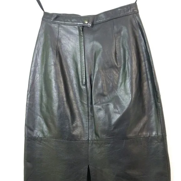 Vintage black leather high waisted pencil skirt S