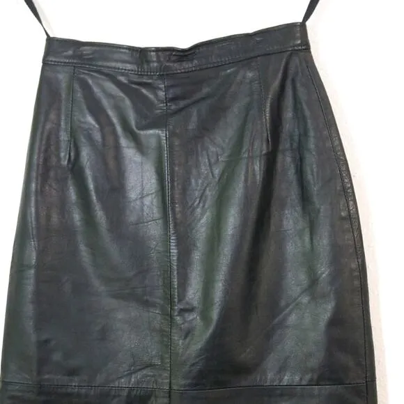 Vintage black leather high waisted pencil skirt S
