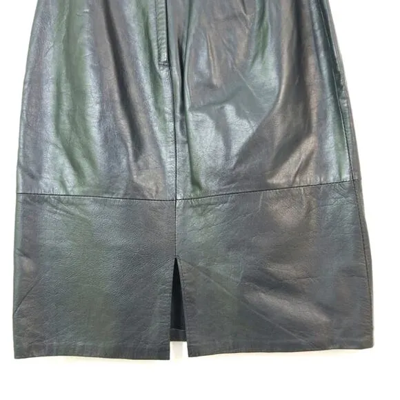 Vintage black leather high waisted pencil skirt S