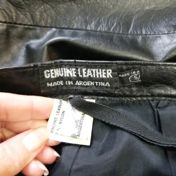 Vintage black leather high waisted pencil skirt S
