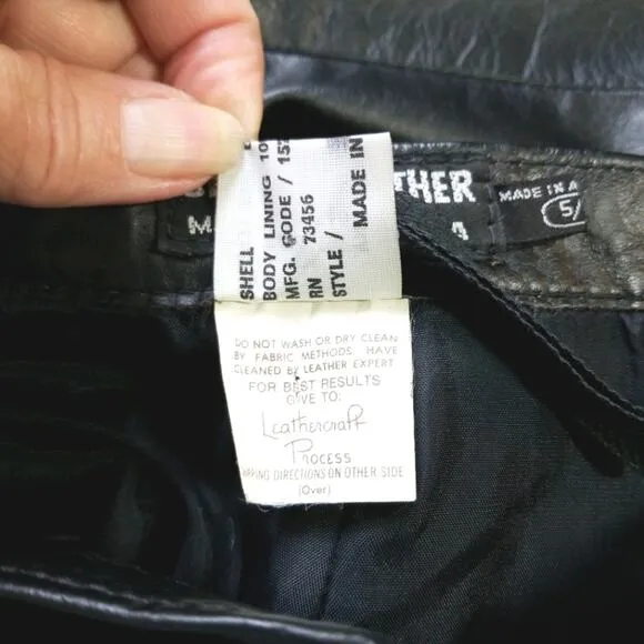 Vintage black leather high waisted pencil skirt S