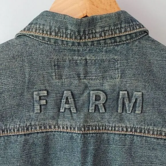 Vintage Phat Farm Women's XL‎ Denim Blue Jean Jacket Embroidery Y2K 90s