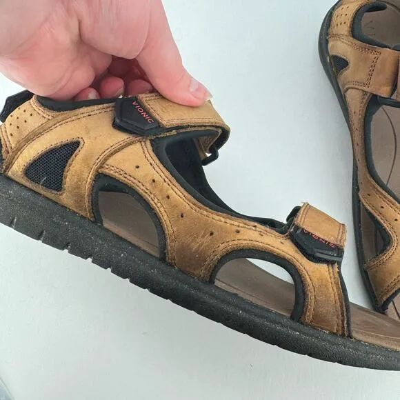 Vionic Neil Brown Nubuck Leather Breathable Adjustable Platform Sandals Sz 7