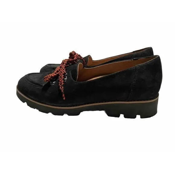 Vionic Teagan Oxford Black Suede Lug Soles Loafers‎ Orthaheel Shoes Sz 9