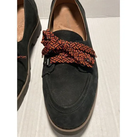 Vionic Teagan Oxford Black Suede Lug Soles Loafers‎ Orthaheel Shoes Sz 9