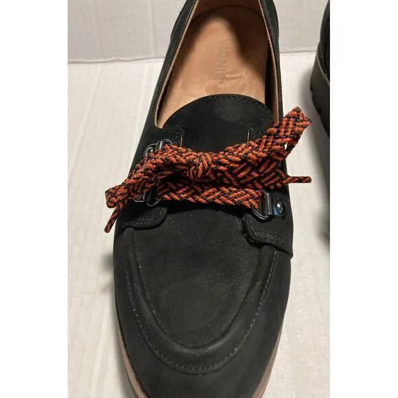 Vionic Teagan Oxford Black Suede Lug Soles Loafers‎ Orthaheel Shoes Sz 9