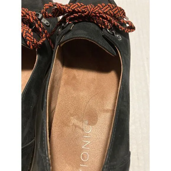 Vionic Teagan Oxford Black Suede Lug Soles Loafers‎ Orthaheel Shoes Sz 9