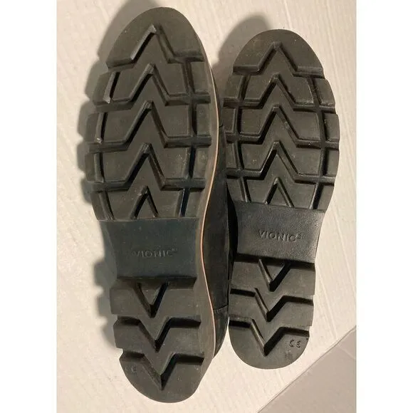 Vionic Teagan Oxford Black Suede Lug Soles Loafers‎ Orthaheel Shoes Sz 9