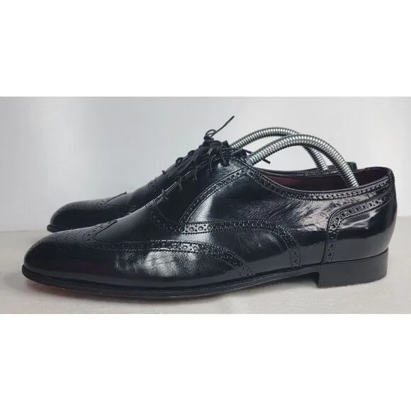 Vtg Florsheim ROYAL Imperial BLACK Wingtips‎ Nail V Cleat size 9.5 D