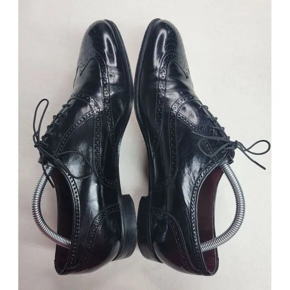 Vtg Florsheim ROYAL Imperial BLACK Wingtips‎ Nail V Cleat size 9.5 D