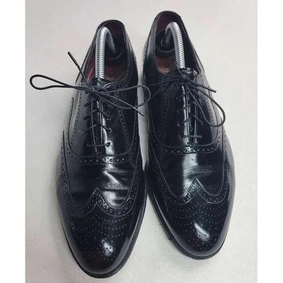 Vtg Florsheim ROYAL Imperial BLACK Wingtips‎ Nail V Cleat size 9.5 D
