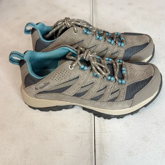 Women’s Columbia Crestwood Low Waterproof Hiking Shoe Size 7 Tan/Teal EUC