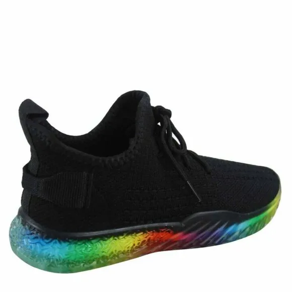 Women's Rainbow Sole Mesh Low Top lace Up Slip On Fashion Sneaker Shoes