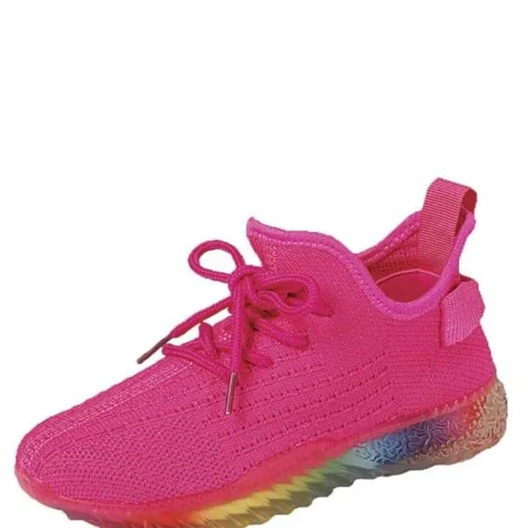 Women's Rainbow Sole Mesh Low Top lace Up Slip On Fashion Sneaker Shoes