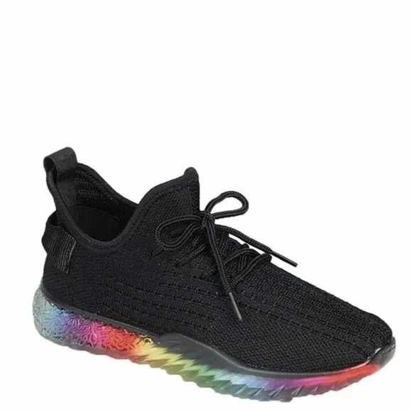Women's Rainbow Sole Mesh Low Top lace Up Slip On Fashion Sneaker Shoes