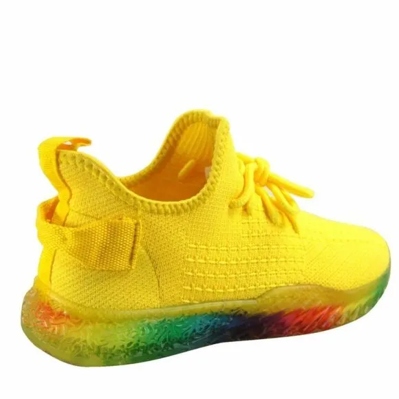 Women's Rainbow Sole Mesh Low Top lace Up Slip On Fashion Sneaker Shoes